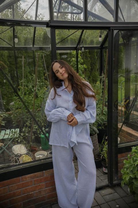 Baby blue vichy palazzo set