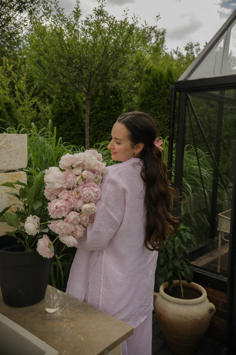 Komplet palazzo vichy pink