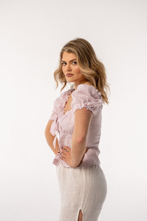 Carmen vichy pink top