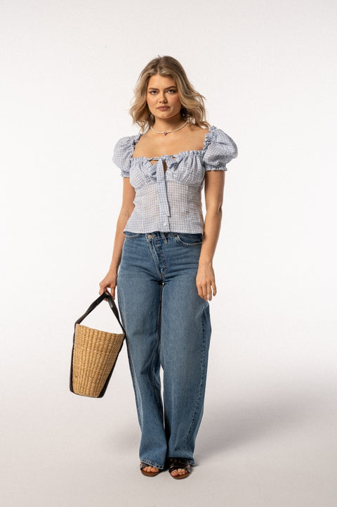 Top Carmen vichy baby blue