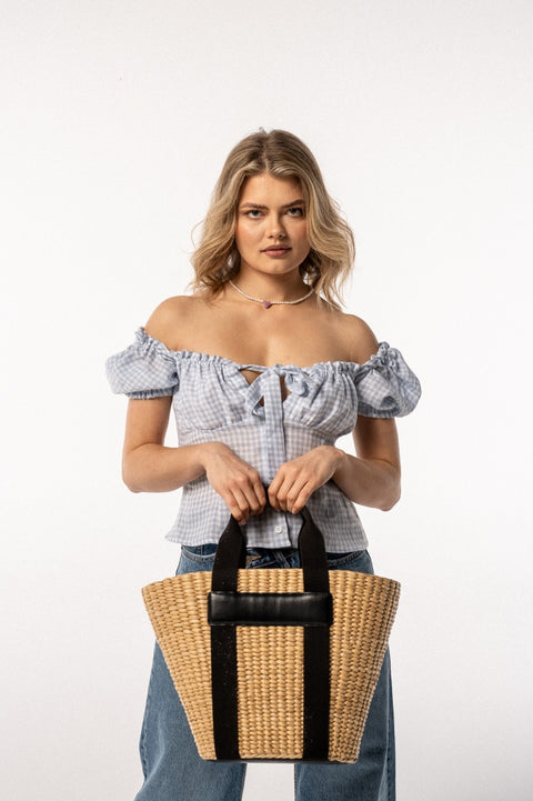 Top Carmen vichy baby blue