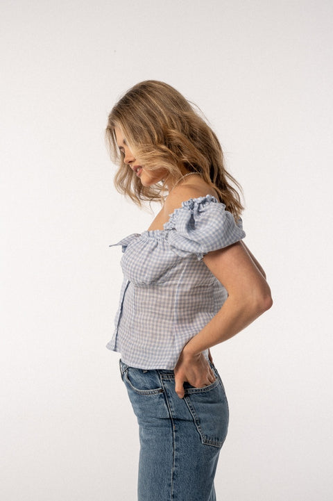Top Carmen vichy baby blue