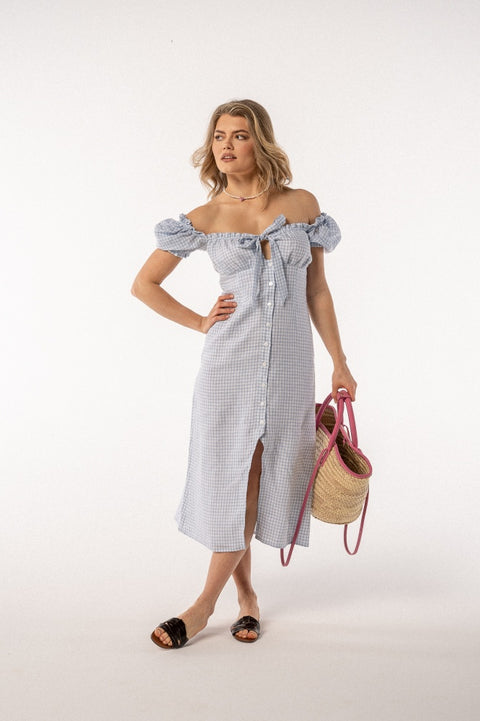 Carmen midi vichy baby blue