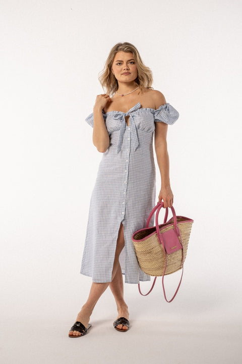 Carmen midi vichy baby blue