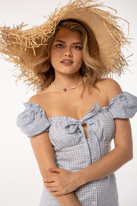 Carmen midi vichy baby blue