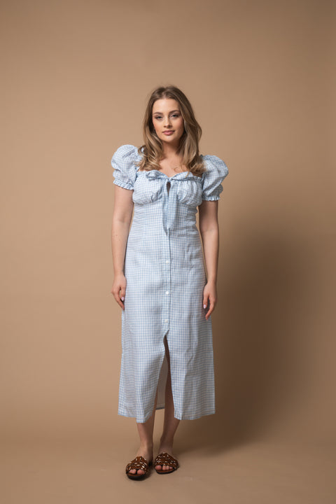 Carmen midi vichy baby blue