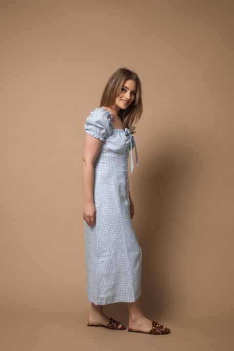 Carmen midi vichy baby blue